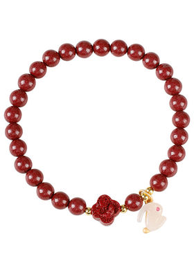 朱砂手串情侣款仿和田玉兔新中式国风手链送闺蜜中秋节礼物高颜值