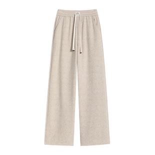 米尼软羊绒窄版直筒阔腿裤女香蕉裤秋冬加绒加厚高腰宽松休闲裤女