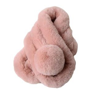 新款皮草围巾獭兔毛三管大球双面围脖女士冬季加厚户外百搭仿毛绒