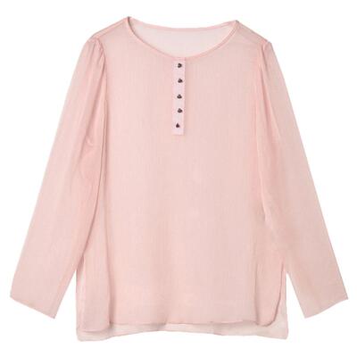 显白长袖套头雪纺衬衫