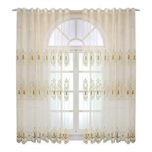 简约现代欧式窗纱帘半遮光透光刺绣客厅卧室阳台落地挂钩打孔成品