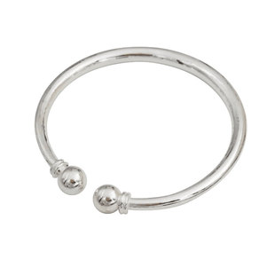 S999纯银手镯女款光面实心开口圆条蒜头碰珠足银手镯银饰手工定做