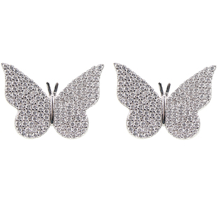 S925 纯银 满钻蝴蝶耳钉嘻哈男女同款ins耳饰 butterfly 李斯丹妮