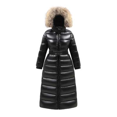 98鹅绒过膝狐狸毛领黑色羽绒服