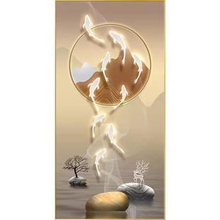 现代轻奢九鱼图玄关装饰画带LED灯入户走廊过道竖版挂画高档壁画