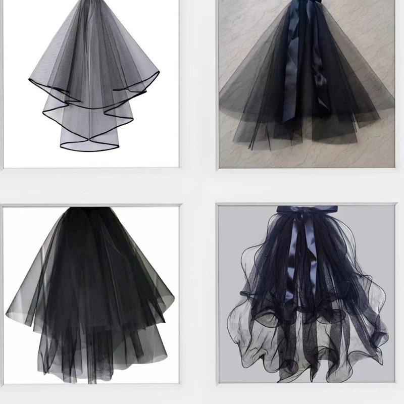 黑色万圣节头纱头饰cos头饰Y2K哥特鬼新娘蝴蝶结头饰搞怪装扮发饰