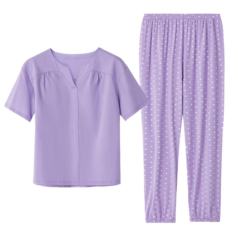 雅婷雅雯【涼感絲爽棉】新款睡衣女短袖長褲夏季可外穿家居服套裝