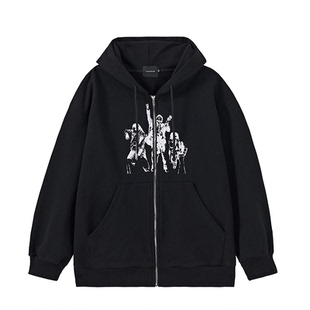 YUKAHOUSE 朋克风卫衣连帽外套宽松男女情侣亚文化上衣黑灰色春夏