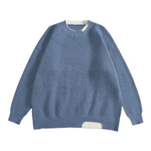 GOGOSOON毛衣男新款2025秋冬撞色假两件圆领套头bf风线衣青少年感