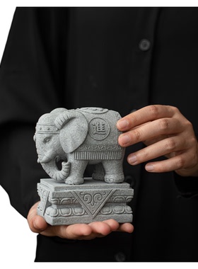 青砂石国潮风石头石雕狮子一对创意鱼缸造景盆景微景观装饰品摆件