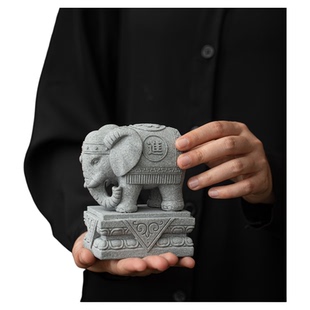 青砂石国潮风石头石雕狮子一对创意鱼缸造景盆景微景观装饰品摆件