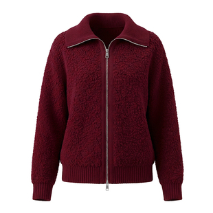 【知喜ziJoy】春季新款年味穿搭托卡羊毛针织毛衣女红色立领外套