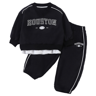 儿童春装套装假两件女童运动2026新款春秋季宝宝男童休闲卫衣卫裤