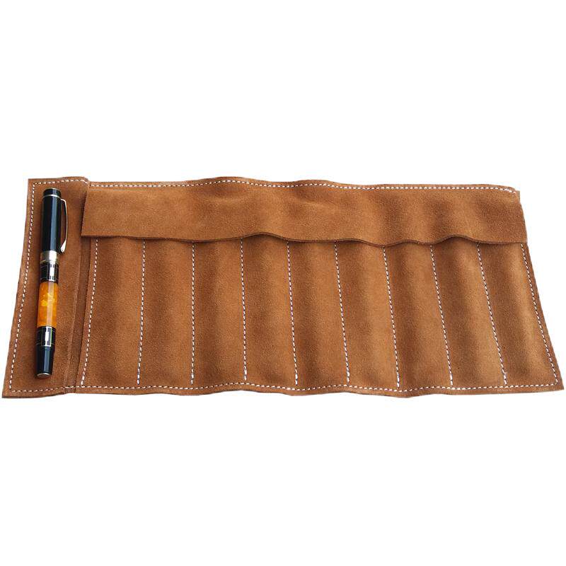 手工真皮大容量卷笔帘简约多功能牛皮钢笔保护套创意复古收纳笔袋