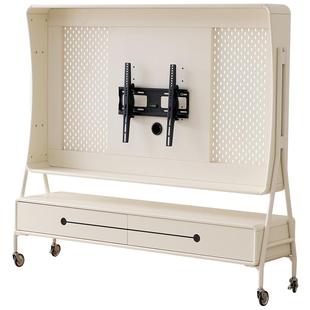 全友家居奶油风移动电视架子可移动带轮2025新款客厅移动电视柜