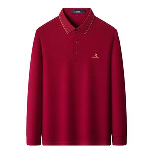 [100%丝光棉]梦特娇男士Polo衫长袖26春新款翻领红色纯棉T恤抗皱J