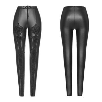 哥特式蕾丝装饰紧身皮裤