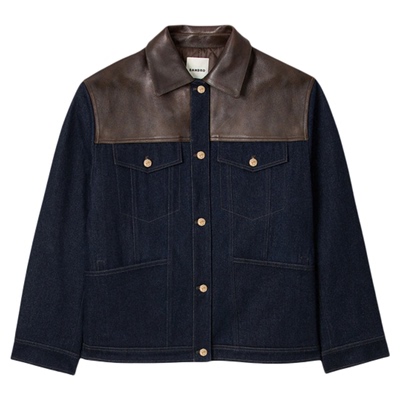 SANDRO棉质皮革拼接牛仔外套