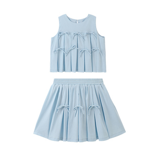 布丁哈鲁童装夏装女童2026夏季新款儿童洋气蝴蝶结背心裙子套装