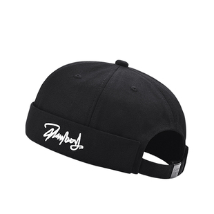 花花公子瓜皮帽子男士无檐地痞帽潮牌大头围黑色地主帽复古冷帽女