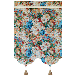 油画门帘隔断帘新款高档免打孔卧室客厅装饰帘子提花半帘厨房挂帘