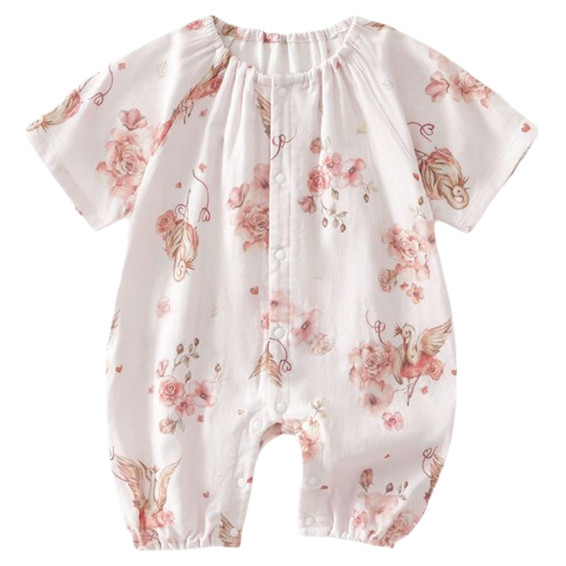 夏季宝宝纱布短袖哈衣短袖爬服连体衣空调服睡衣纱布婴儿连体衣