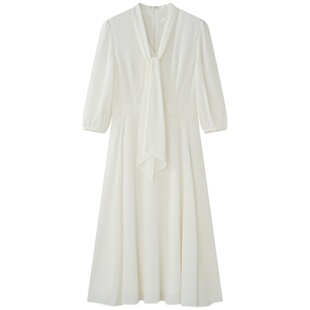 Laurel劳芮新款淡人五分袖飘带领连衣裙女LWD336Y70400