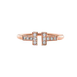 【自营】中古99新蒂芙尼Tiffany T系列镶钻线圈戒指18K玫瑰金戒指