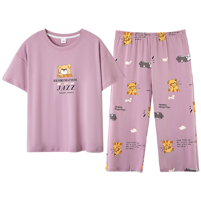 纯棉短袖七分裤睡衣女
