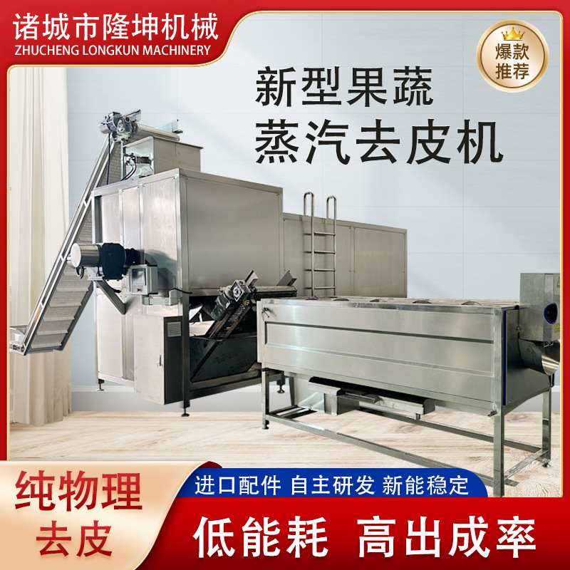 黄桃罐头加工设备薯条全自动加工流水线蒸汽脱皮机隆坤蒸汽去皮机