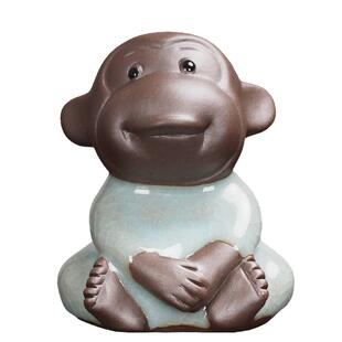 哥窑三不猴茶宠精品摆件陶瓷不说不听不看可养四不生肖小猴子茶玩