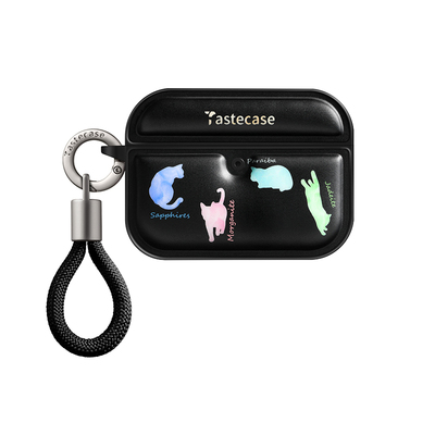 高级感黑色宝石猫咪磁吸耳机壳