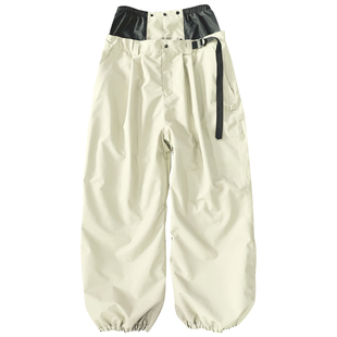 POMT马卡龙色宽松滑雪裤防水加绒保暖阔腿堆腿版型男女同款黑色