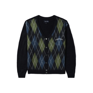 IT THISISNEVERTHAT男装V领针织开衫复古文艺菱格纹拼色针织外套