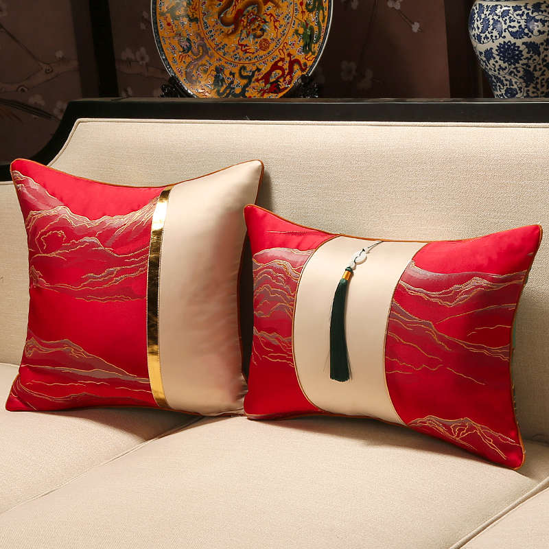 现代新中式抱枕红木沙发靠垫靠背垫轻奢靠枕靠包客厅蓝色含芯腰枕
