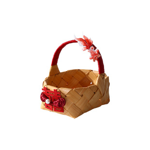 婚房布置结婚喜字竹编手提干果篮摆件婚礼卧室桌面氛围感布置装饰