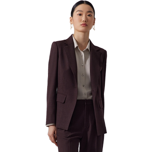 LANDI蓝地深紫红色绵羊毛高级感一粒扣收腰西装外套女西服冬新品