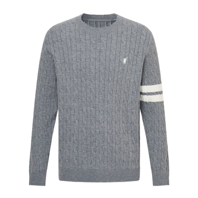 POLOWALK长袖针织衫男士2025秋季新品绞花商务套头条纹休闲上衣男