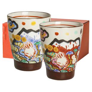 【2件套】日本进口夕立窑陶瓷果汁杯手绘兔子日式茶杯啤酒杯水杯