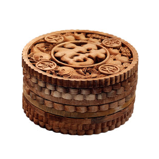 香樟木圆形本色雕刻福字挂件 客厅装饰品实木摆件工艺礼品包邮