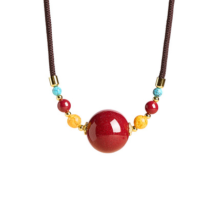 【平安好运】原矿朱砂转运珠吊坠