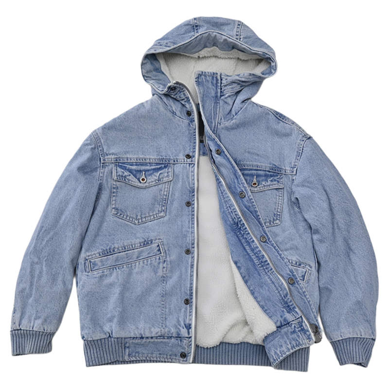 小黄人牛仔棉衣ablejeans男棉服羊羔绒厚连帽外套男女潮流冬休闲