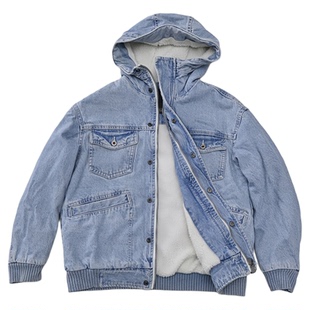 小黄人牛仔棉衣ablejeans男棉服羊羔绒厚连帽外套男女潮流冬休闲