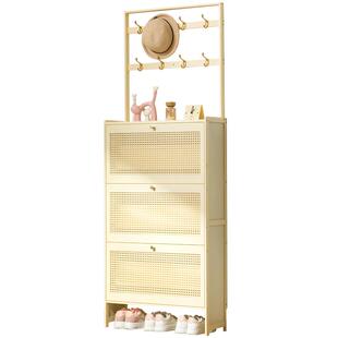 超薄翻斗鞋柜家用衣架鞋架一体简易衣帽架出租房用门口多层鞋架