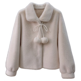 软萌小球球！仿天鹅绒貂皮大衣短款环保皮草冬季毛毛外套女小个子