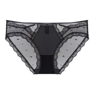 法式冰丝性感纯欲黑白纯色系带镂空蕾丝网纱低腰三角内裤少女薄夏