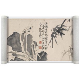 明 徐渭 十二墨花图 高清艺术微喷复制名家真迹临摹仿古手卷装裱