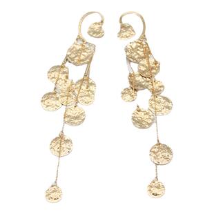 复古圆片流苏耳挂小众设计感金属无耳洞耳夹异域风情长款个性耳环