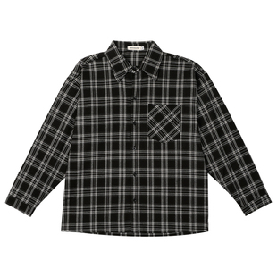 SUNSET 黑格子磨毛长袖衬衫男2025秋季简约慵懒百搭宽松休闲衬衣