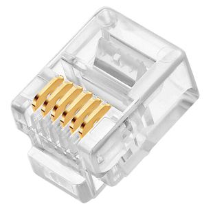 6P6C电话线水晶头纯铜镀金芯片电话座机传真机rj11连接线器插接头